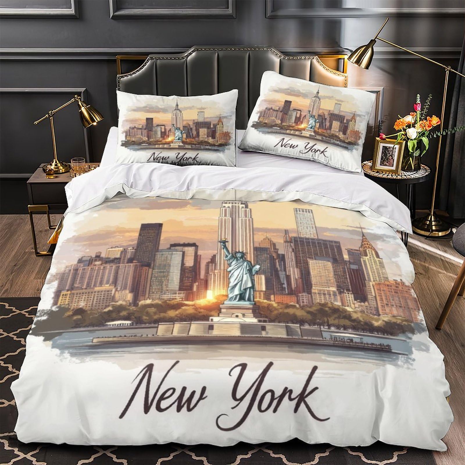 Parure de Lit Effet 3D New York en Microfibre Haute Densité