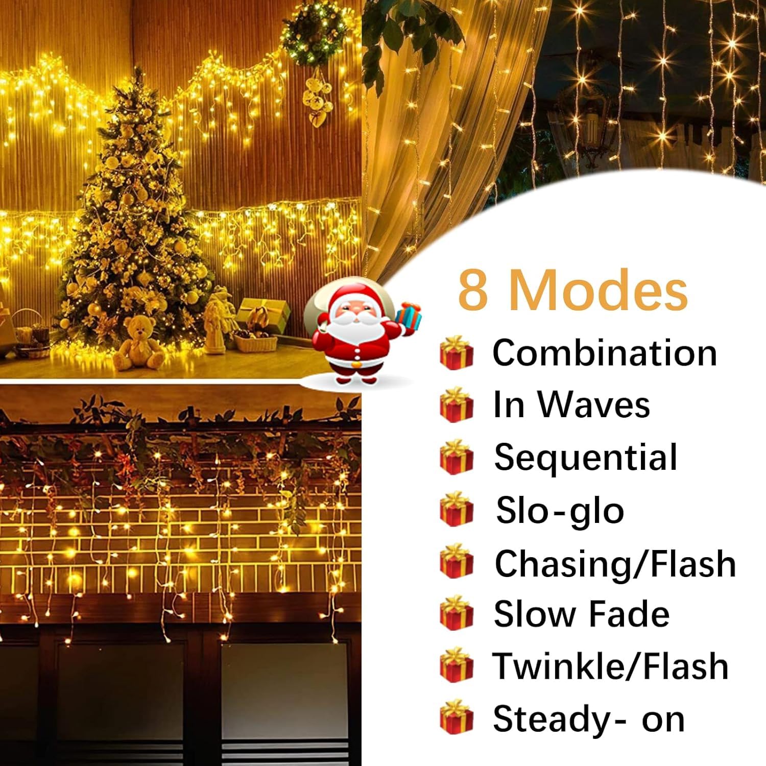Catena Luminosa da Esterno, Cascata di Luci 15 m, 600 LED, Luce Bianca Calda, Impermeabile IP44, Spina UE, Timer e 8 Modalità di Illuminazione, per Natale, Feste, Giardino e Balcone