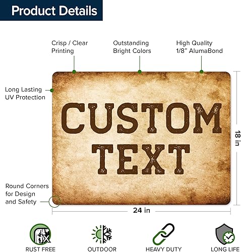 Miniatura 737 de My Sign Center - Letrero personalizado, 11 colores de fuente, 13 estilos de fuente, 4 opciones de agujero, 22 tamaños, 8 x 32 pulgadas, sin óxido,