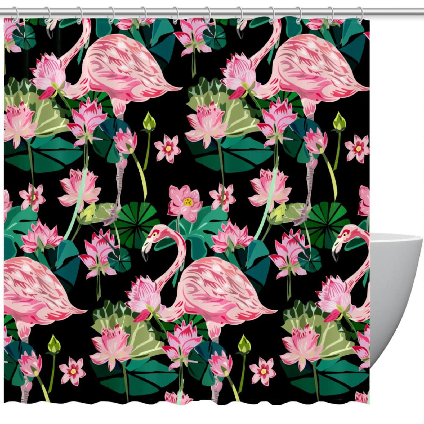 Rideau de douche étanche feuilles de lotus rose vert 183x183