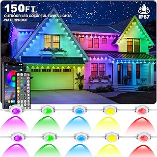 Permanent Outdoor Lights,150FT RGB Eave Light,IP67 Waterproof Lighting for House,Smart LED with App/Remote Control for Outdoor Decor,Garden Decor,Party,Holiday