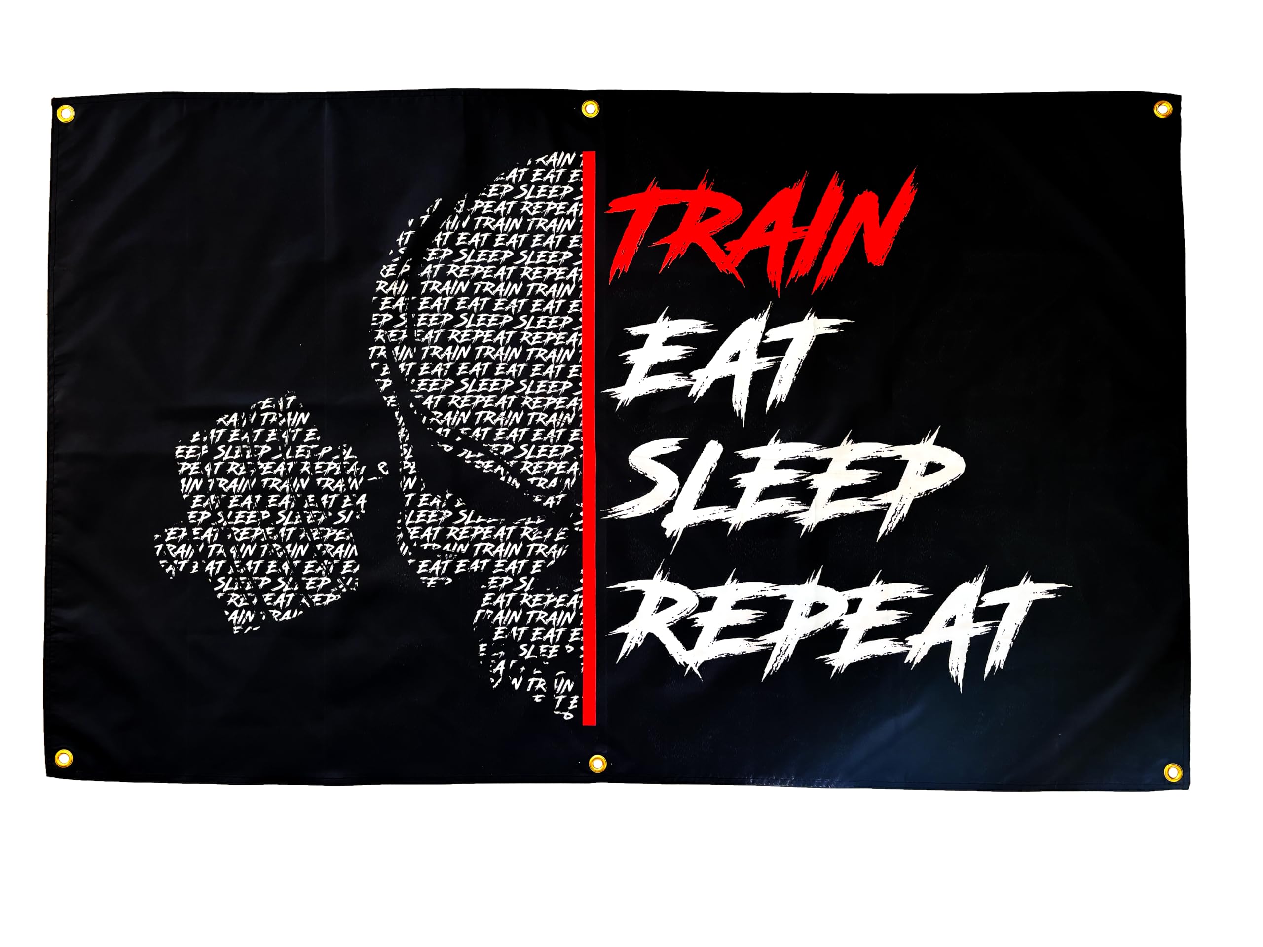 Bandiera Train Eat Sleep Repeat | Decorazione Palestra Casa | Camera | Palestra | Bandiera Motivazionale Bodybuilding | Powerlifting | Strongman | Fitness
