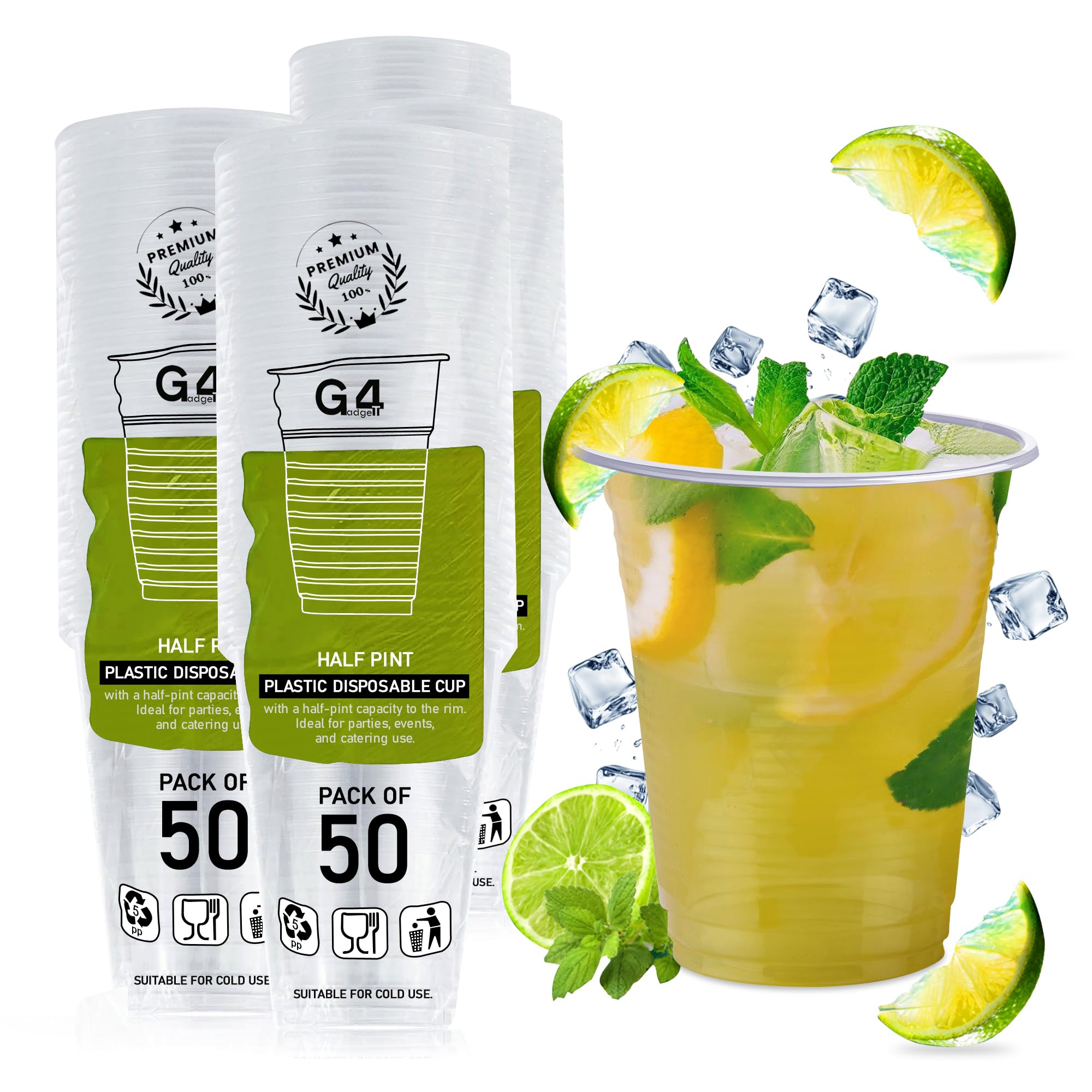 G4GADGET 50x 180ml Plastic Disposable Cups – Clear Drink Cups for Office, Picnics, Parties, Travel & Everyday Use | Ideal for Juice, Tea, Soft Drinks, Water & More (200, 180 milliliters)