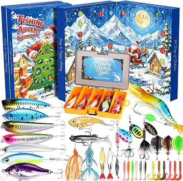 PLUSINNO Fishing Advent Calendar 2026 Fishing Lure Gift with Tackle Box