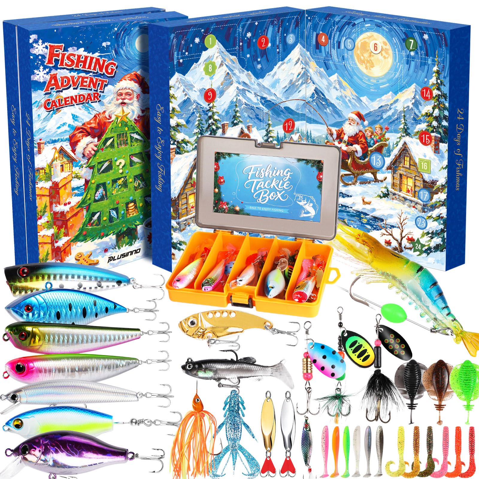 PLUSINNO Fishing Advent Calendar 2026 Christmas Lure Gift with Tackle Box