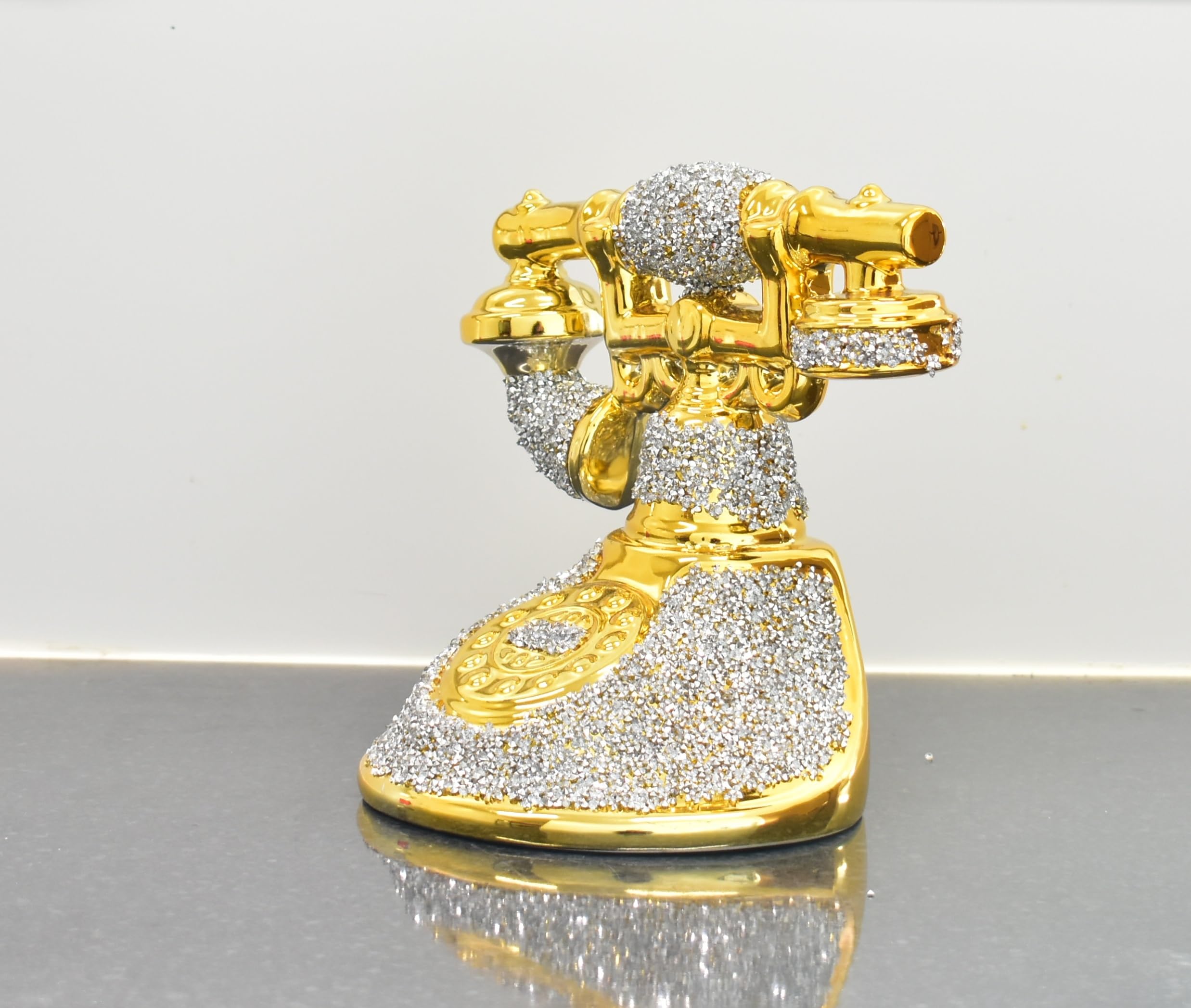 Deenz Gold Crushed Diamond Stunning Telephone Sparkle Ornament Bling Retro Style Ornament Gift (Gold)
