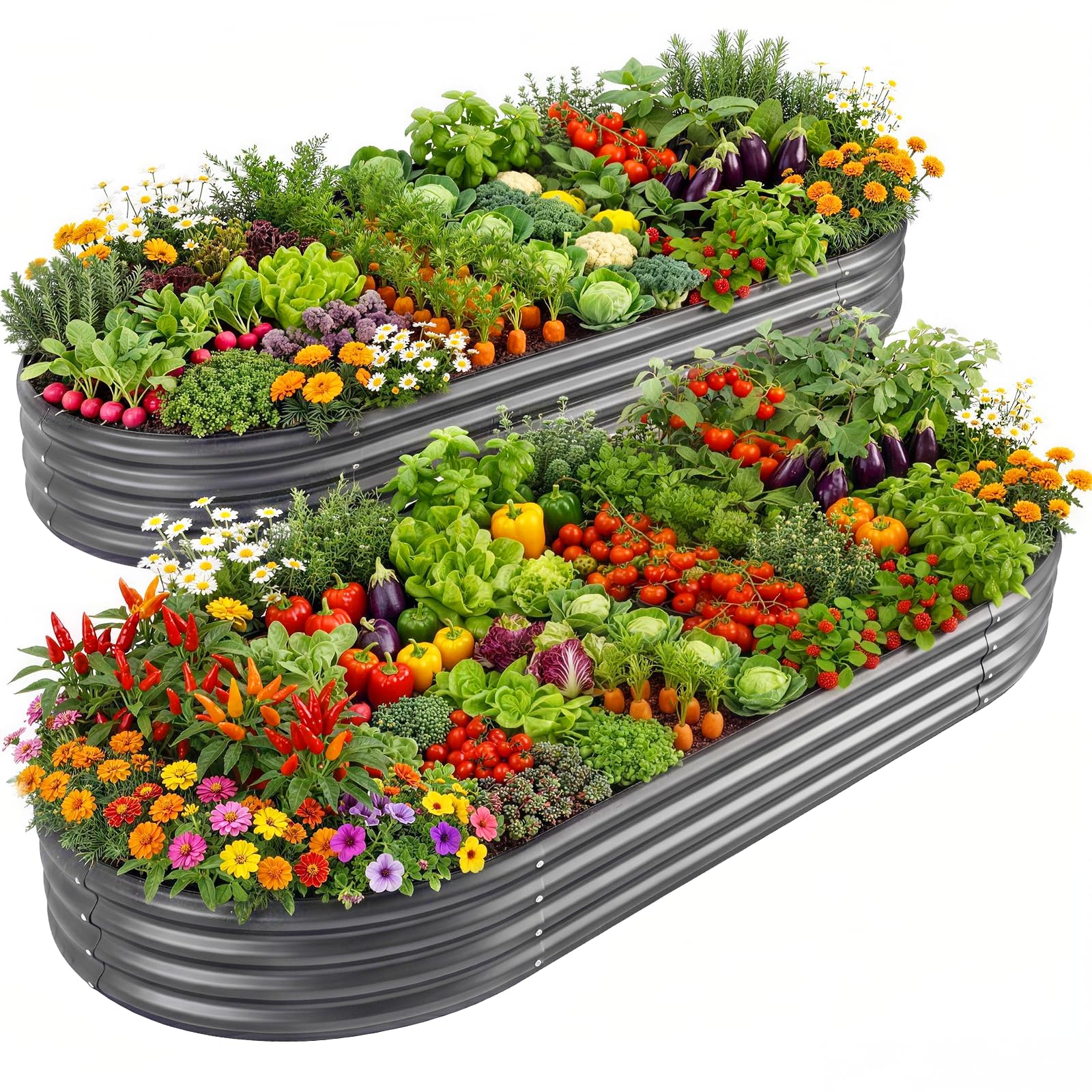 Land Guard 2Pcs 8ft Galvanized Steel Raised Garden Bed, 8 x 4 x 1 ft Large Metal Raised Planter Beds, Raised Garden Bed for Vegetables, Grey