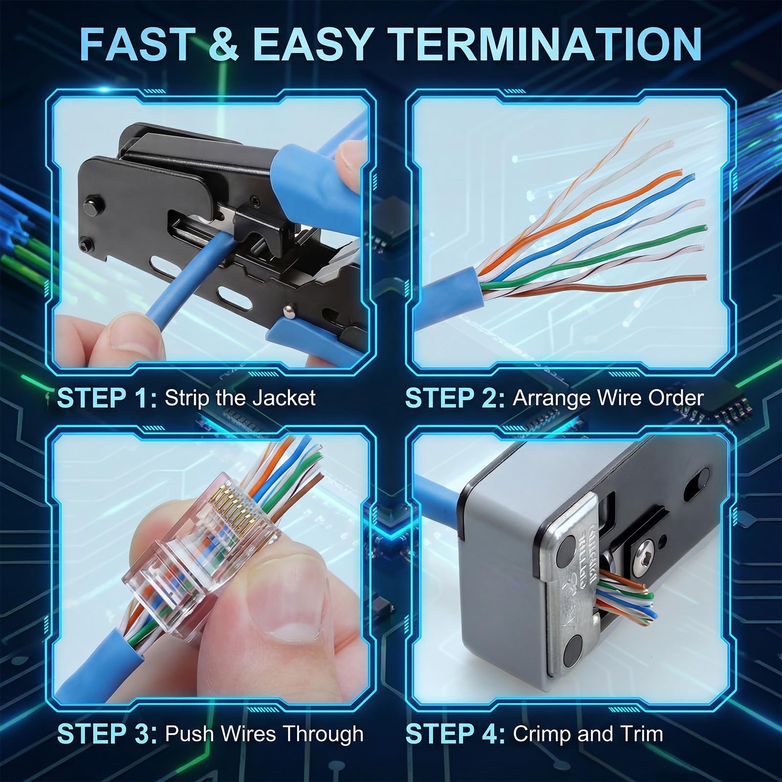Tellegloww Lot de 500 connecteurs RJ45 Cat6 en vrac plaqués or 6µ pour câbles Ethernet Utp solides et toronnés