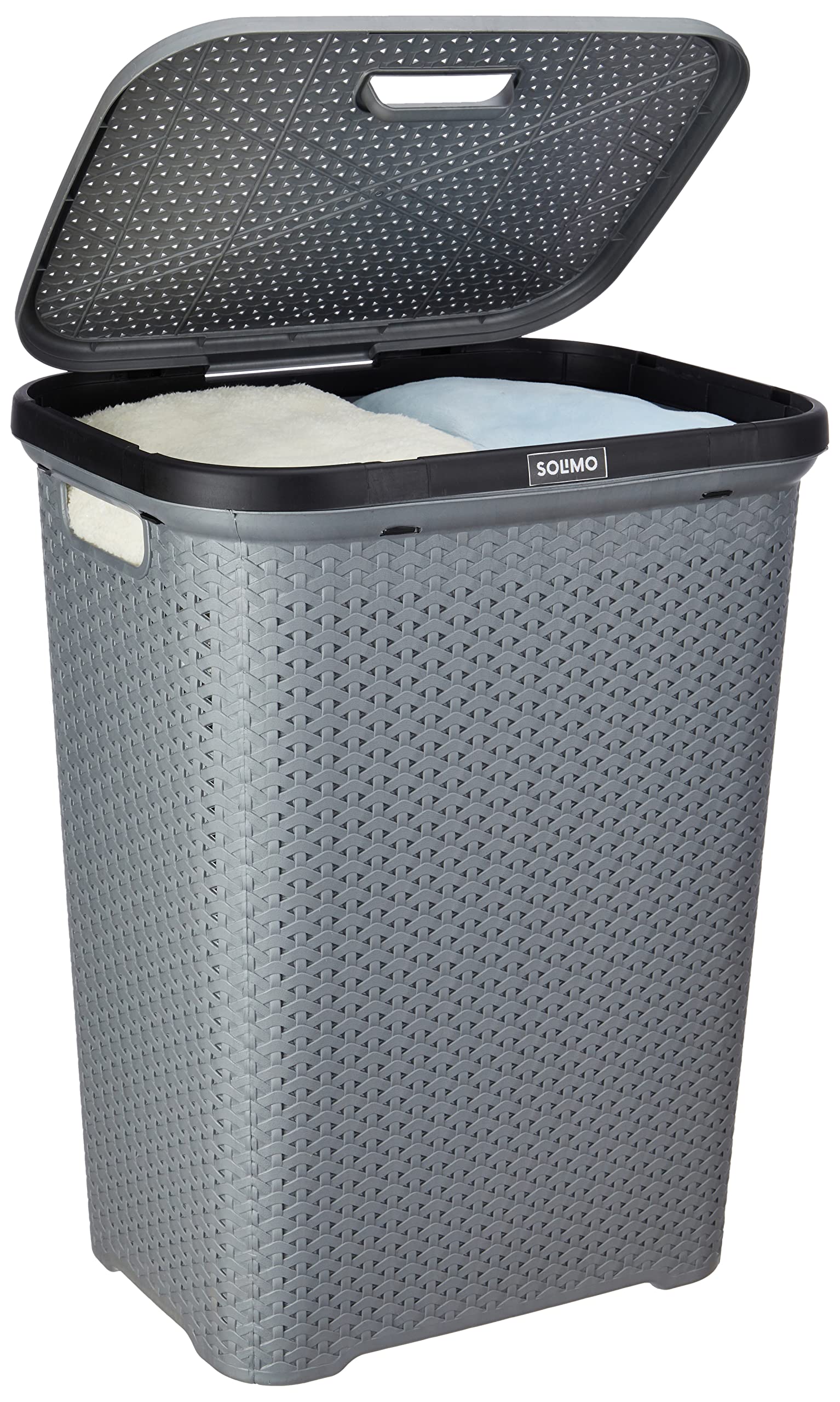 Amazon Brand Solimo Laundry Basket with Lid, 55 Litres, Silver