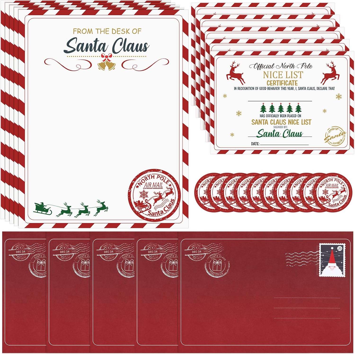 Tinlade 12 Sets Christmas Official Letter and Certificate from Santa Claus Including Nice List Certificate North Pole Writing Letter Christmas Stickers Envelopes for Family(Santa Claus)
