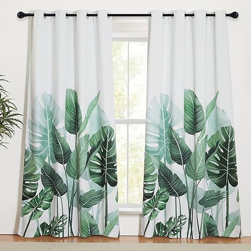 KGORGE Cortinas opacas para dormitorio, diseño de hojas tropicales de granja, cortinas y cortinas aislantes de privacidad, tratamiento de ventana