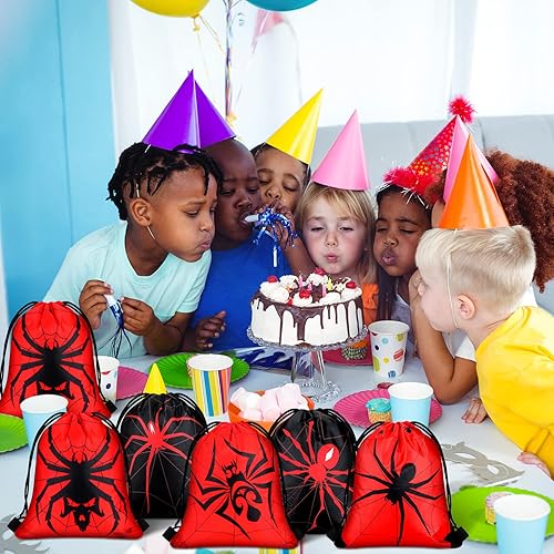 Vista 12 de Lothee 32 piezas de recuerdos de fiesta de araña, decoración de fiesta de cumpleaños con temática de telaraña de Halloween, bolsas con cordón