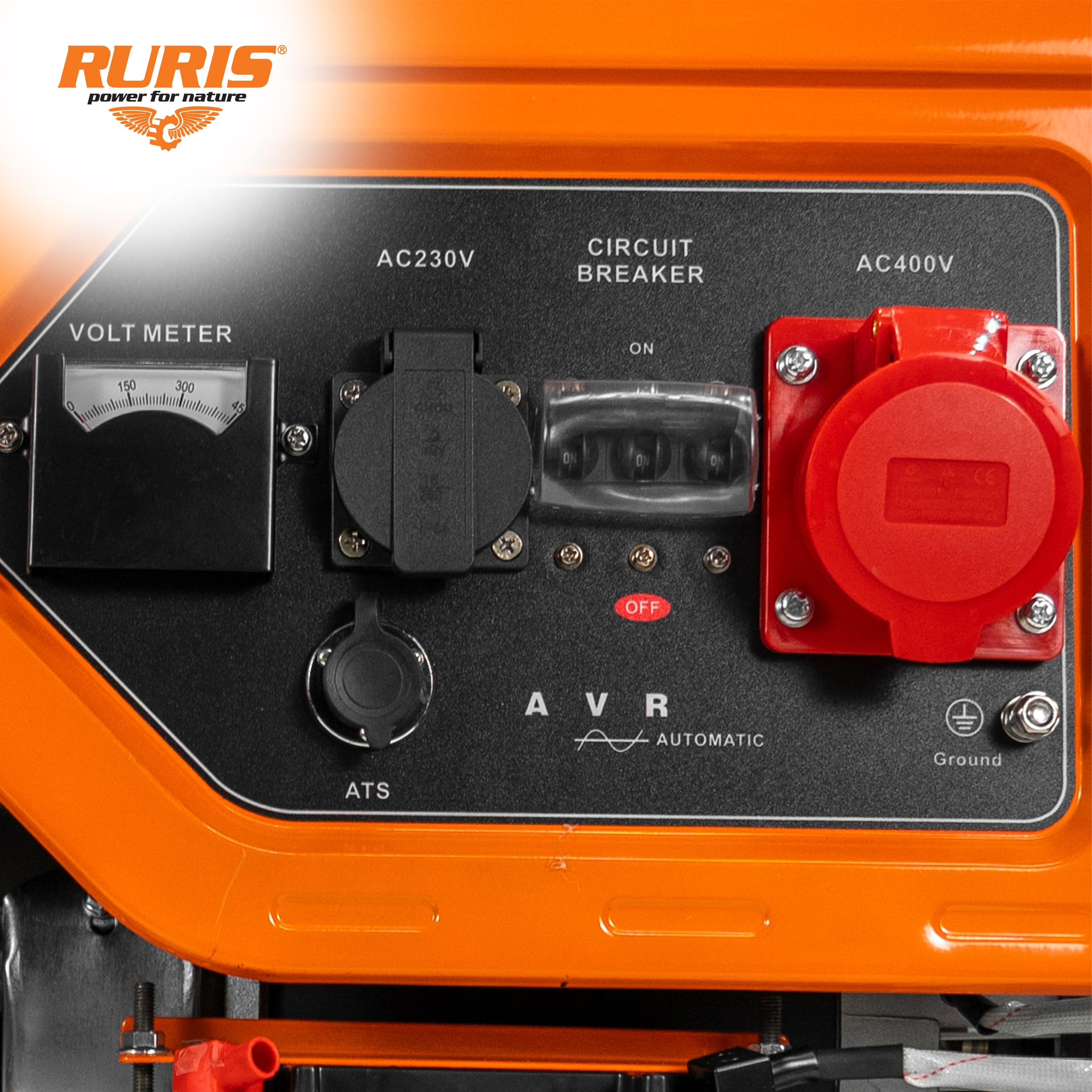 RURIS GE9000RC ATS Generateur 7500W Triphase 445 cc ATS Telecommande | Triphasé Moteur 4 Temps 15 CV 445 cc ATS Automatique Telecommande 25 m AVR Reservoir 25 L 8h Roues