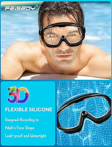 Miniatura 2 de FEISEDY Gafas de natación sin fugas, antivaho para piscina, para adultos, hombres, mujeres, jóvenes, visión clara de 180, UV400 B2389