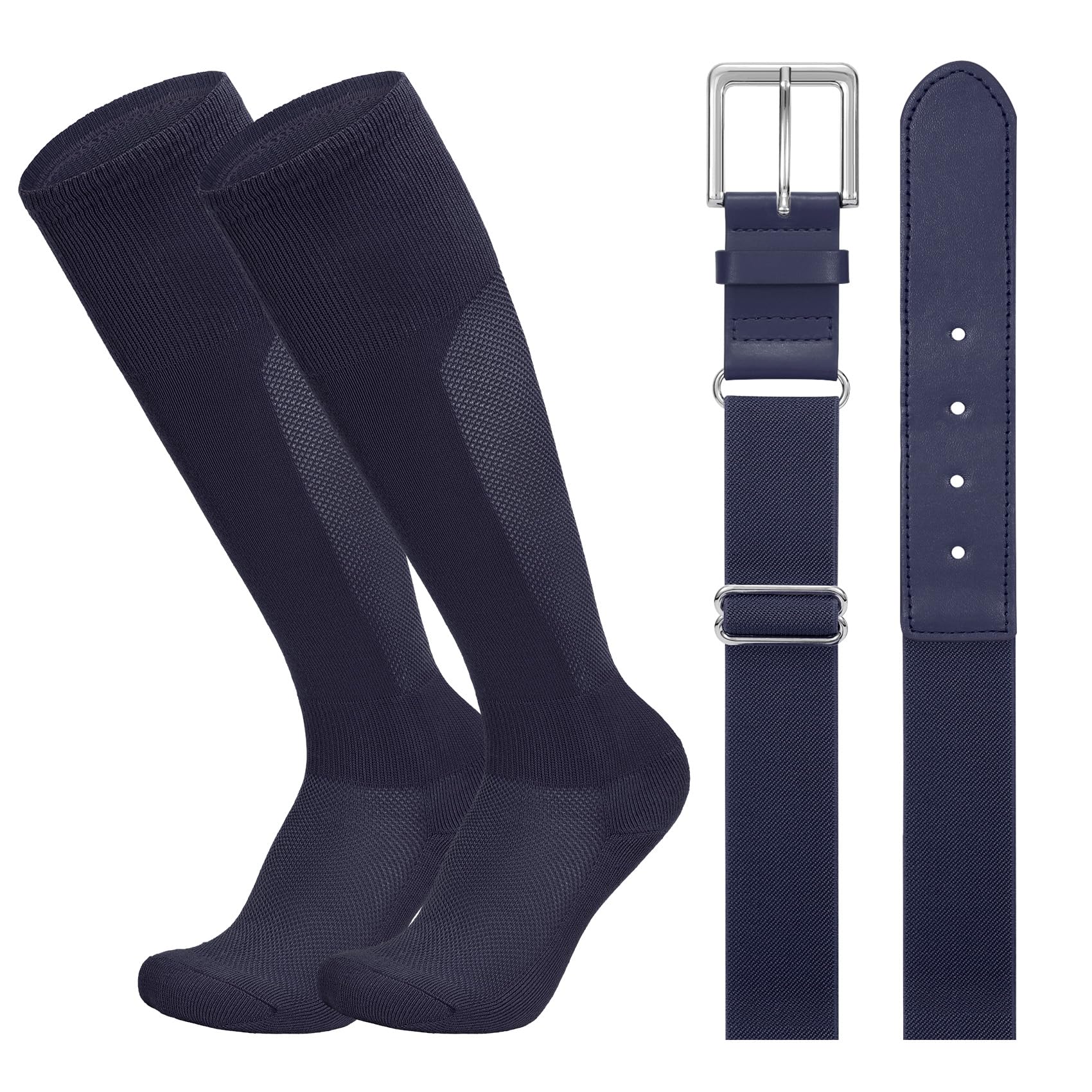 LEACOOLKEY Baseball Belt and Socks Combo Set Breathable Softball Socks and Elastic Belt for Youth Adult