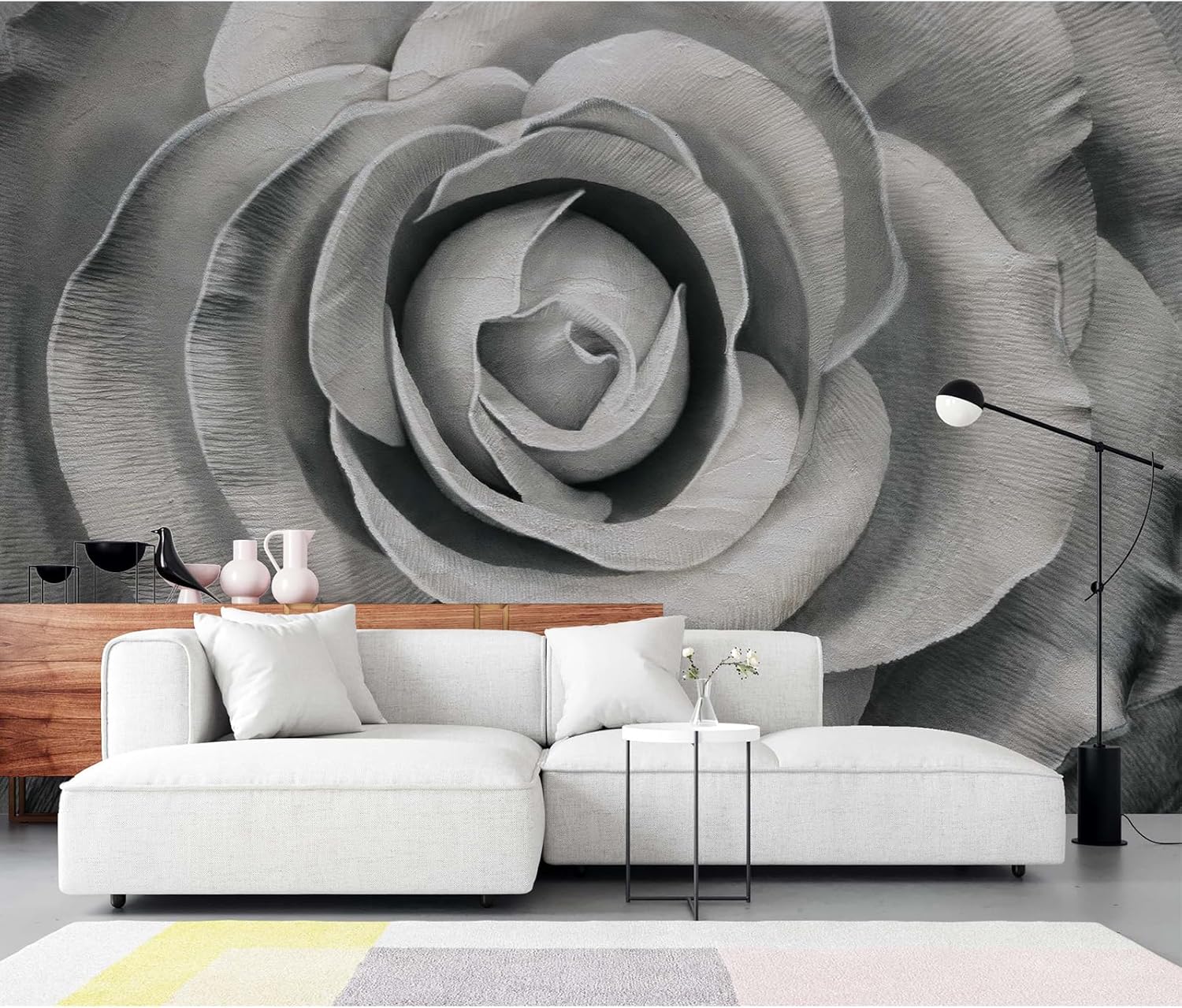 Black Flower Wallpaper Mural 133" W x 98" H Peel and Stick Bedroom Peony Rose Floral Mural Wallpaper Modern Self Adhesive Flower Vinyl Wall Art for Office Living Room