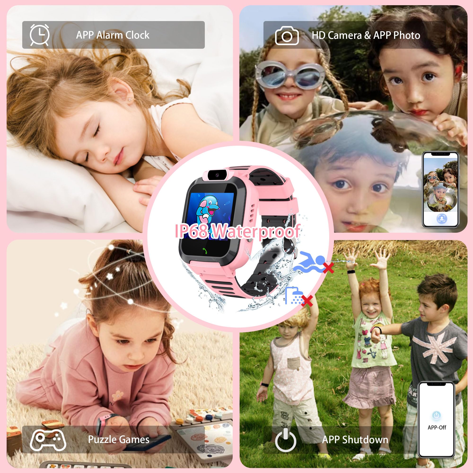 Reloj Inteligente Niño con GPS Localizador - Llamadas Teléfonos Despertador Chat de Voz Juego IP68 Impermeable Modelo de Aula SOS - Smartwatch para Niños Niñas Digital Cumpleaños Regalos