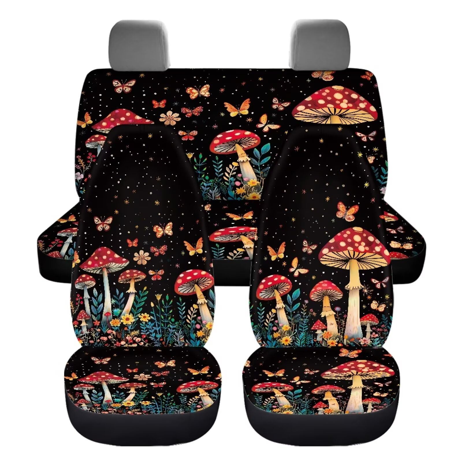 LACIYISON Vintage Mushroom Butterfly Pattern Car Seat Covers for Front and Back Seats Pack of 4 Seat Protector Seat Cover Universal Fit Auto Interior