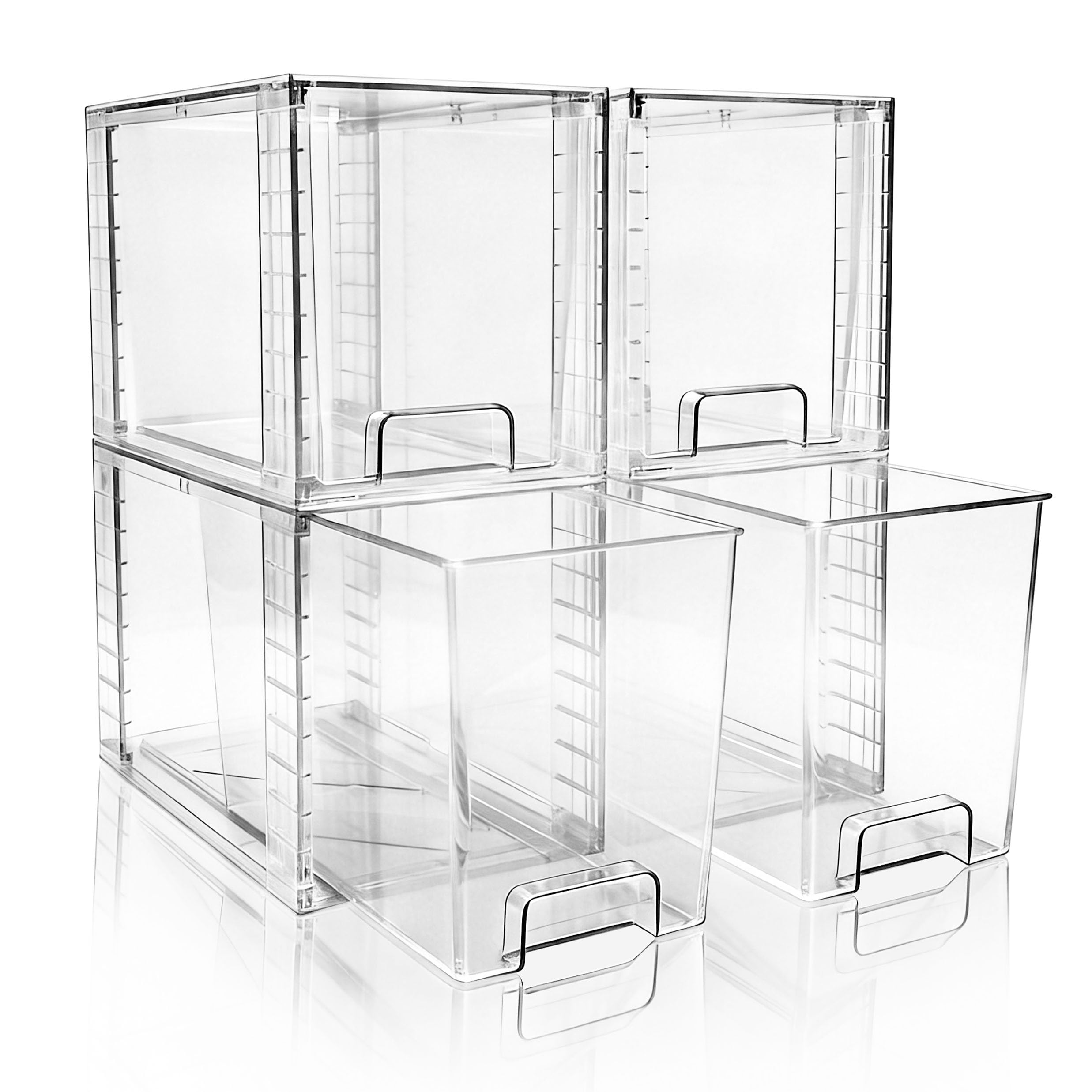 4 Cajones Apilables Transparentes, Organizadores de Plástico para Cuidado de la Piel, Baño, Cocina, Tocador, Despensa, Oficina, Armario y Almacenamiento Bajo Fregadero