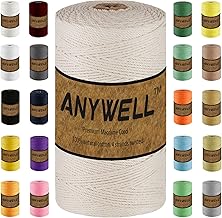 ANYWELL Macrame Cord 2mm x327yards, Cotton Cord, Macrame Rope, Corde Macramé, Not Dyed, Natural Color Handmade Soft 4-Strand Twisted Cotton Rope, Wall Hanging, Plant Hanger, DIY Craft Making, Knitting (beige, 2mm x 327yards)