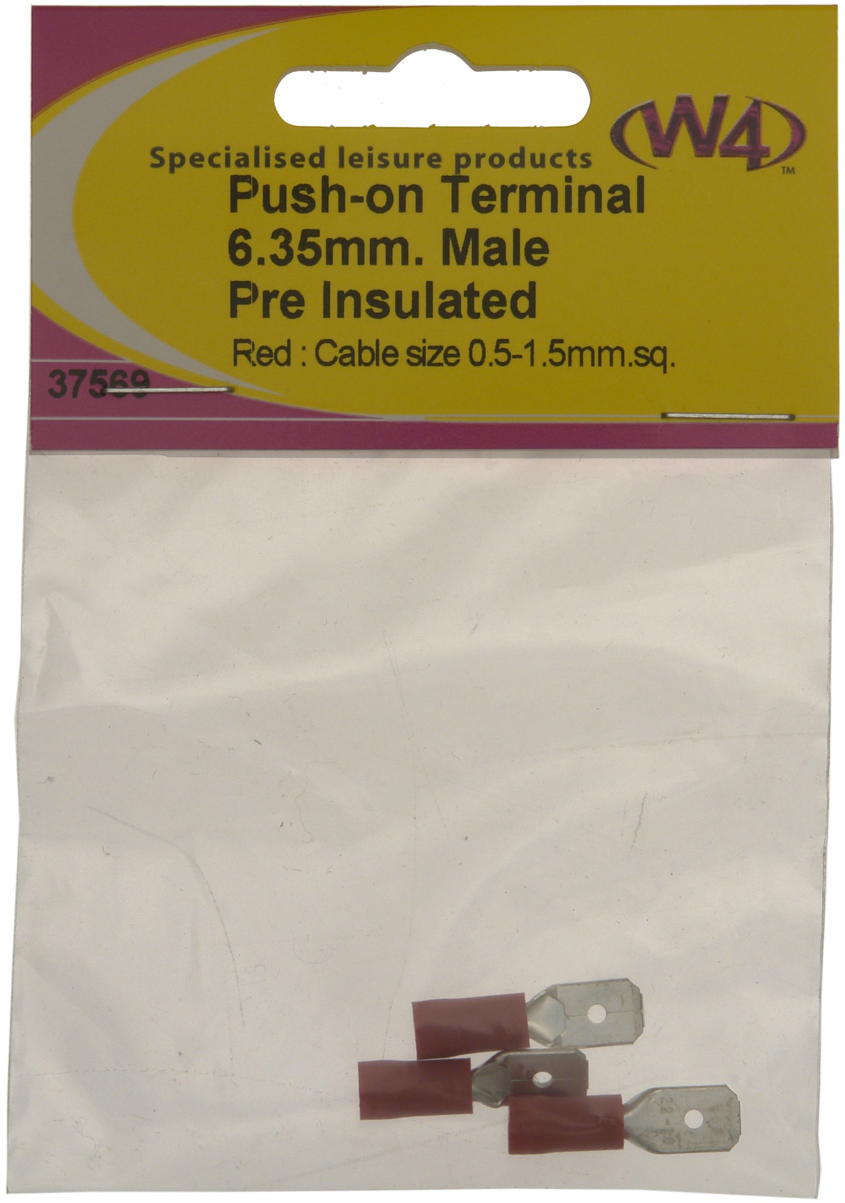 W4 Male Push On Terminals (Pack of 3) - Red