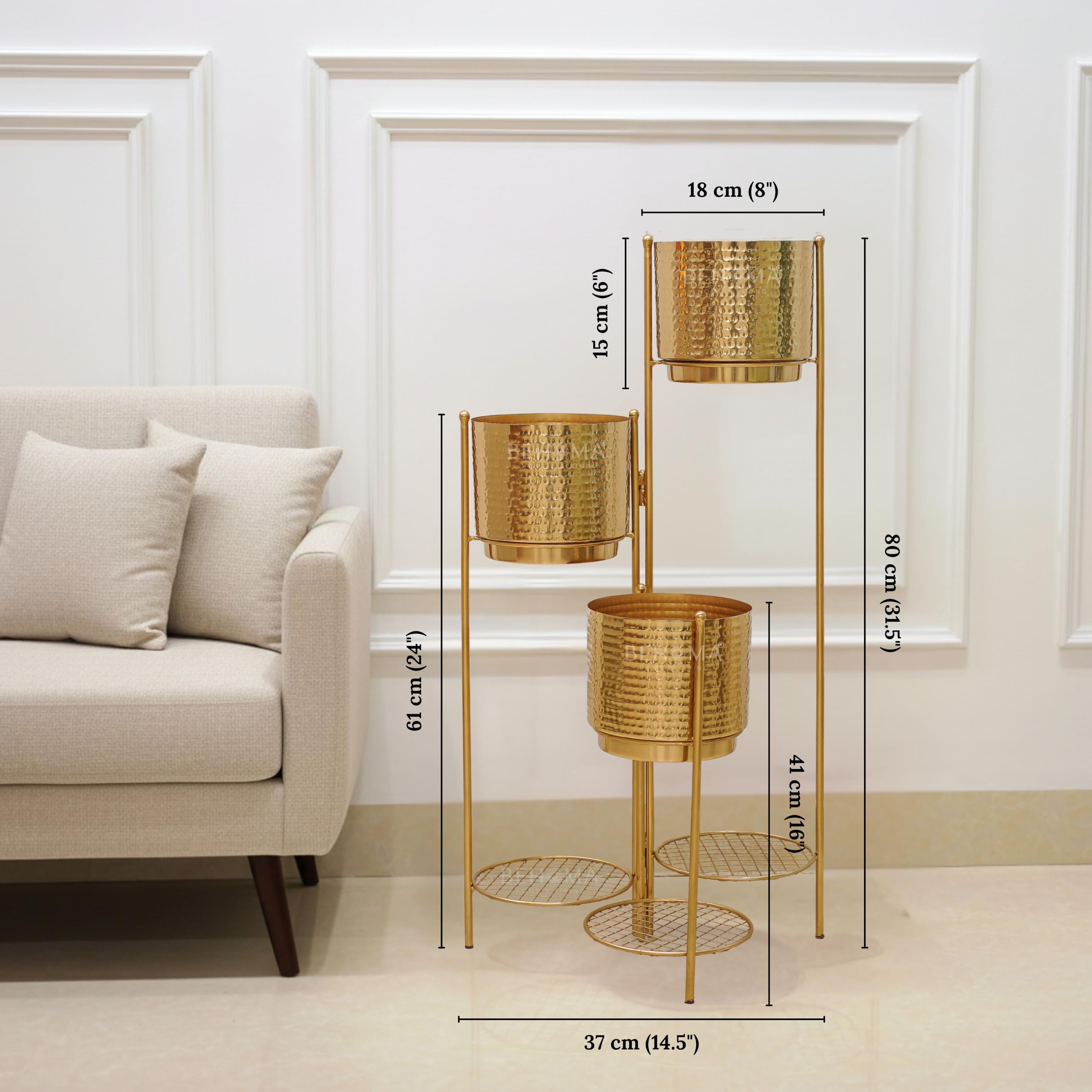 BEHOMA Gold 3-Tier Metal Planter Stand -5