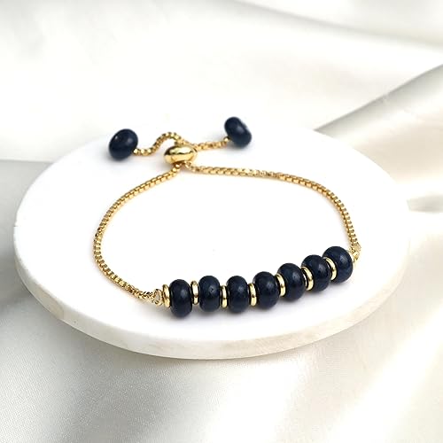 Vista 6 de Gempires - Pulsera de cuentas redondas naturales, chapada en oro amarillo de 14 quilates, joyería hecha a mano, pulseras ajustables para mujer