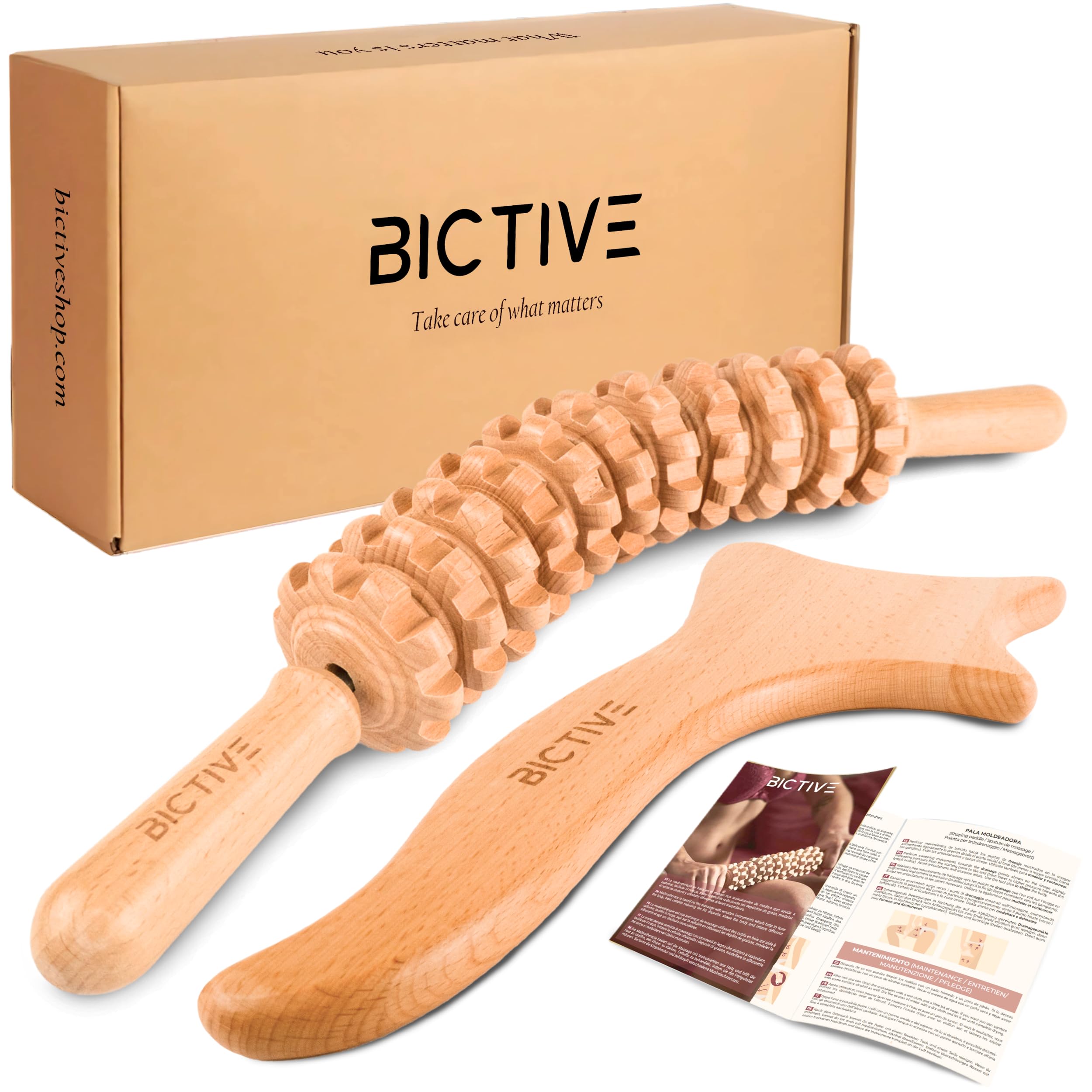 Kit Rodillo Curvo y Tabla de Drenaje Linfatico de Maderoterapia Calidad Profesional. Masajeador Anticelulitico Reductor, Rodillo de Madera para Masaje de Piernas, Abdomen, Corporal Celulitis