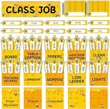 81pcs Summer Bee Class Jobs Bulletin Board Bee Themed Classroom Jobs Set Teachers Helper Chalkboard Wall Decoration for Back to School Summer Honeybee Party Supplies