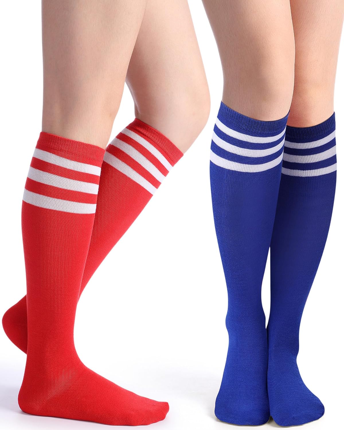 Syhood 2 Pairs Classic Athletic Knee High Socks Triple Stripes over The Calf Cotton Retro Tube Sock - Image 7