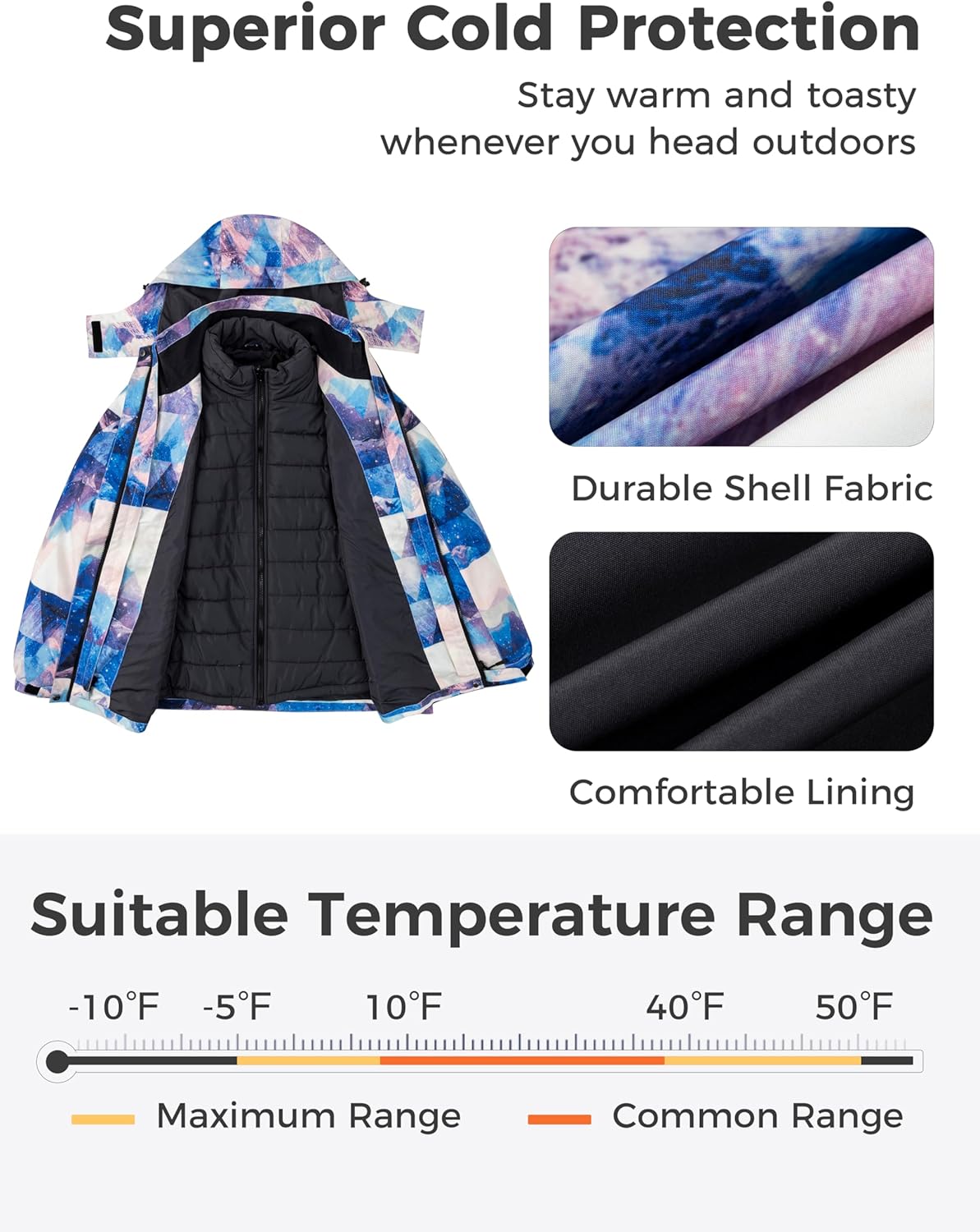 wantdo Women's 3 in 1 Plus Size Winter Coats Waterproof Ski Jacket Hooded Snowboarding Jacket - Image 3