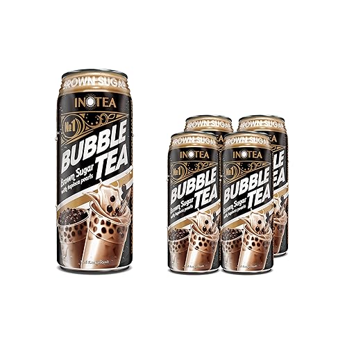INOTEA - Té de burbujas con sabor a azúcar morena (4 u 8 unidades), té de burbujas de leche negra con perlas de Boba en una lata (16.6 onzas) con