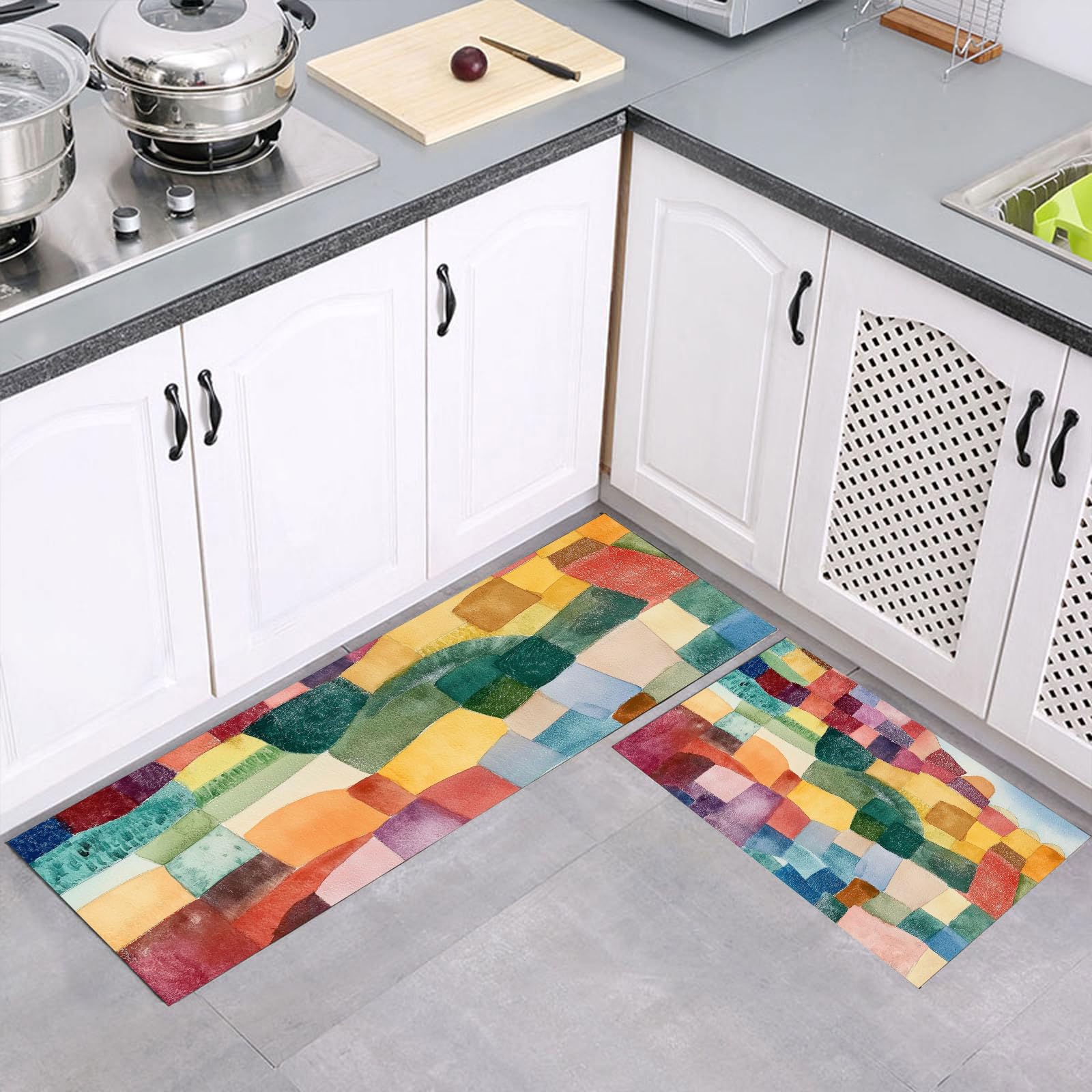 Alfombra de cocina para pasillo y entrada, tapetes abstractos geométricos de 2 piezas