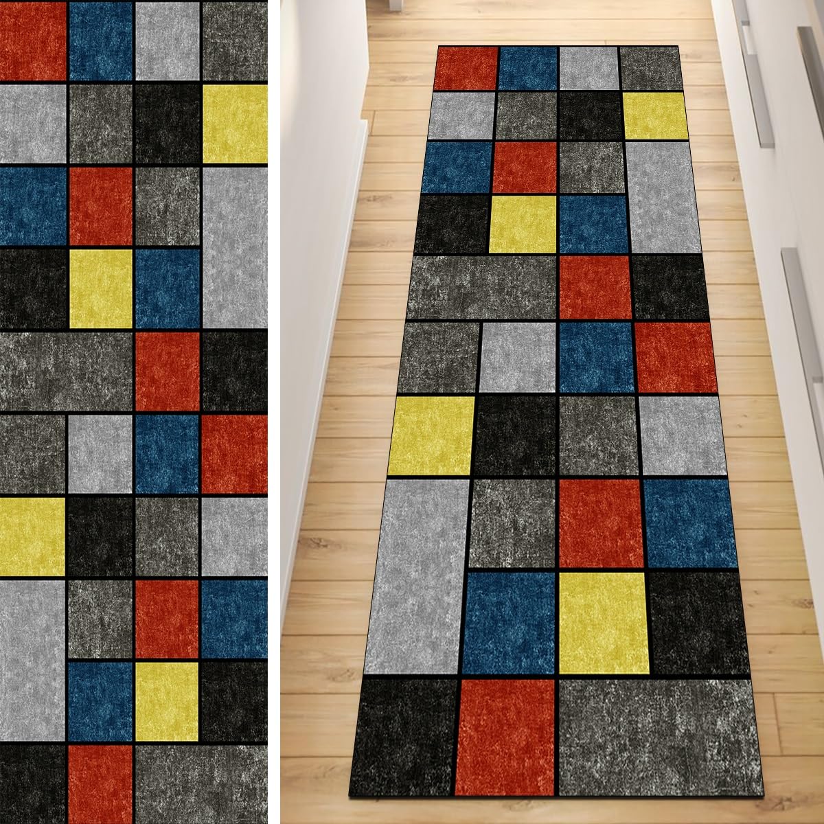 Loper tapijt voor keuken hal blauw antislip 3'x11,4' wit gestreept wasbare woondecoratie lopers voor keuken gang woonkamer deurmat met rubberen achterkant, 40-120 cm breedte