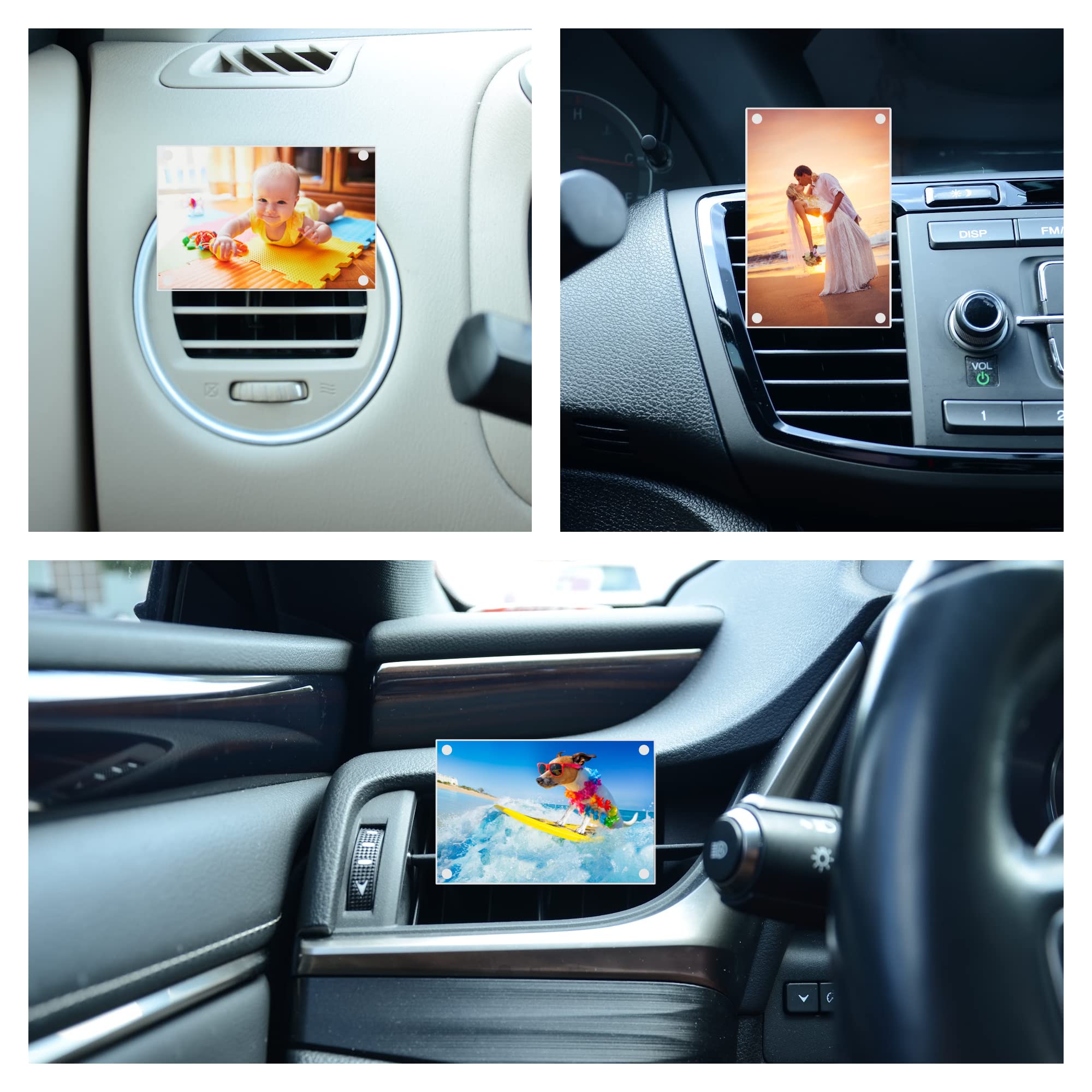 Drive Buddy Car Photo Frames, Car Vent Photo Holder, Acrylic Magnetic Picture Frame Clips Onto Air Vents, Fits Wallet Size Photos 2x3 Inch (Rectangle)