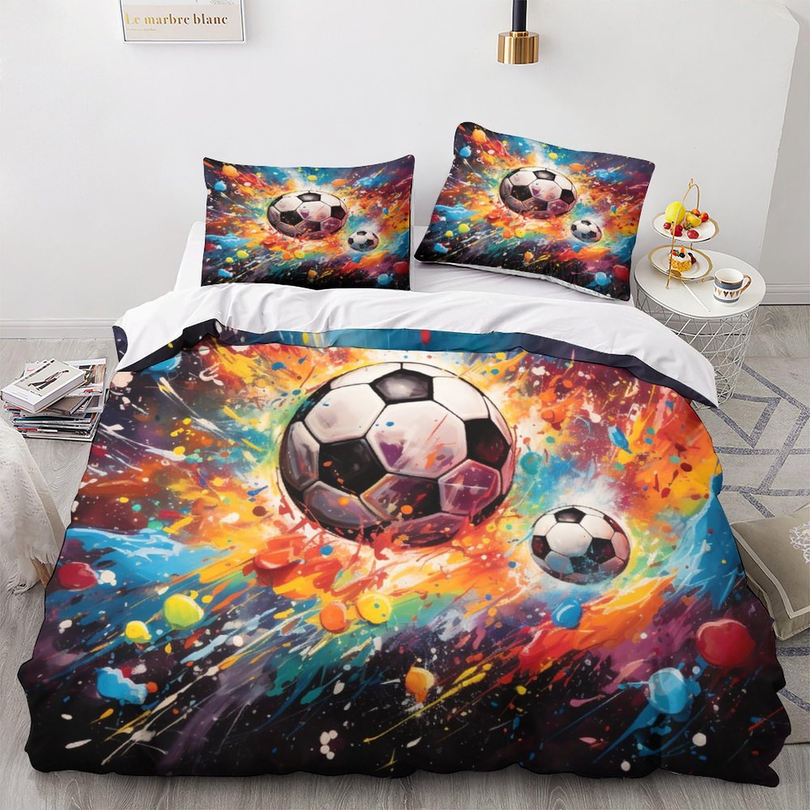 Housse de couette football adulte lit 2 personnes parure microfibre