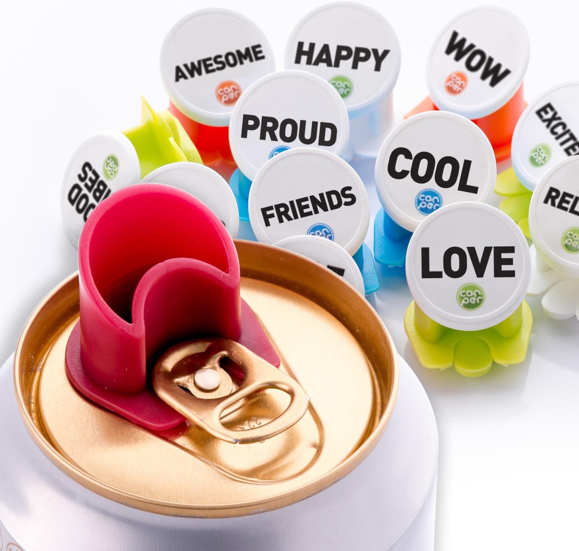 Canper Soda Can Lids, Multicoloured (4 Pack Words), Reusable Soda Can Covers for Hygienic Drinking out of Beverage Cans
