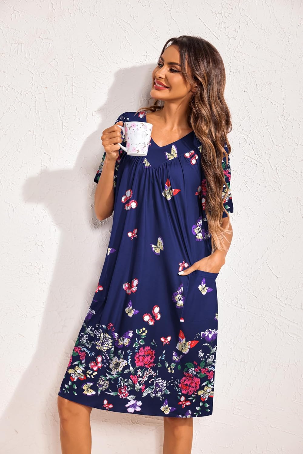 Ekouaer Womens House Dress Floral Print Moo Moos Nightgowns Moomoo Dresses Mumus with Pockets - Image 5