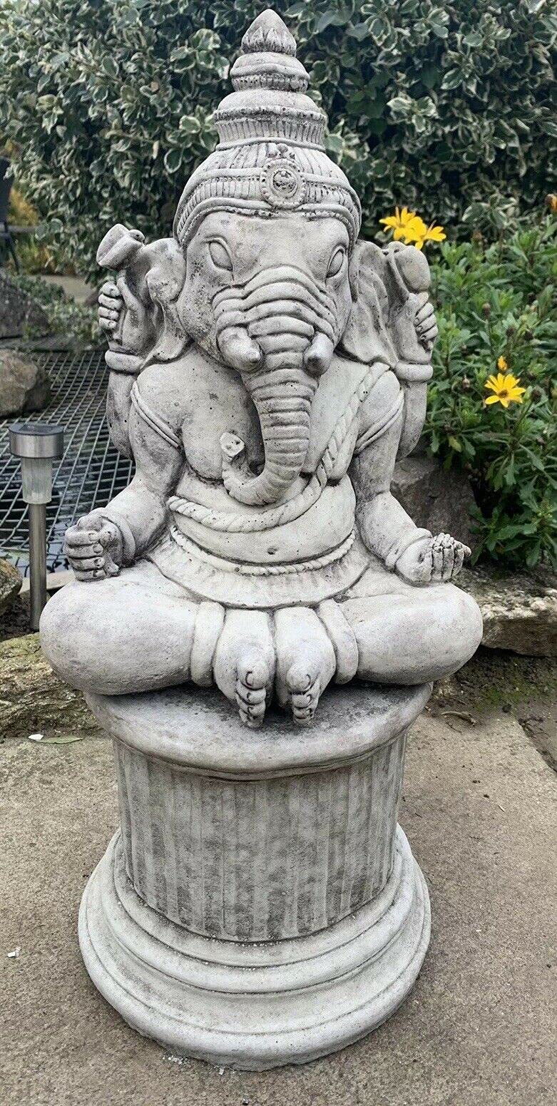 J And L Stone Ornaments Stone Garden Large Meditating Ganesh Statue On Plinth Pedestal Elephant Ornament
