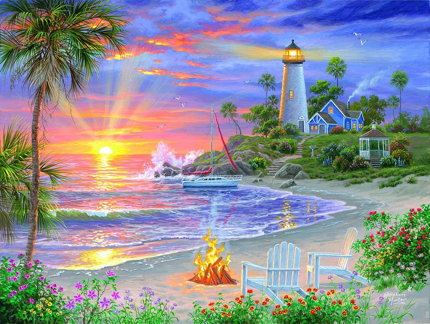 SUNSOUT INC - Honeymoon Sunset - 500 pc Jigsaw Puzzle by Artist: Abraham Hunter - Finished Size 18" x 24" - MPN# 69738
