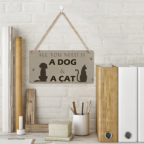 Miniatura 3 de Divertido letrero de madera para mascotas, todo lo que necesitas es un perro y un gato, adorables letreros artísticos de pared para el hogar,