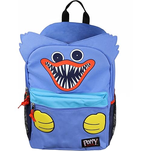 Mad Engine Poppy Playtime Huggy Wuggy Backpack 18" Character Design Multipurpose Tote Bag with 3D Ears