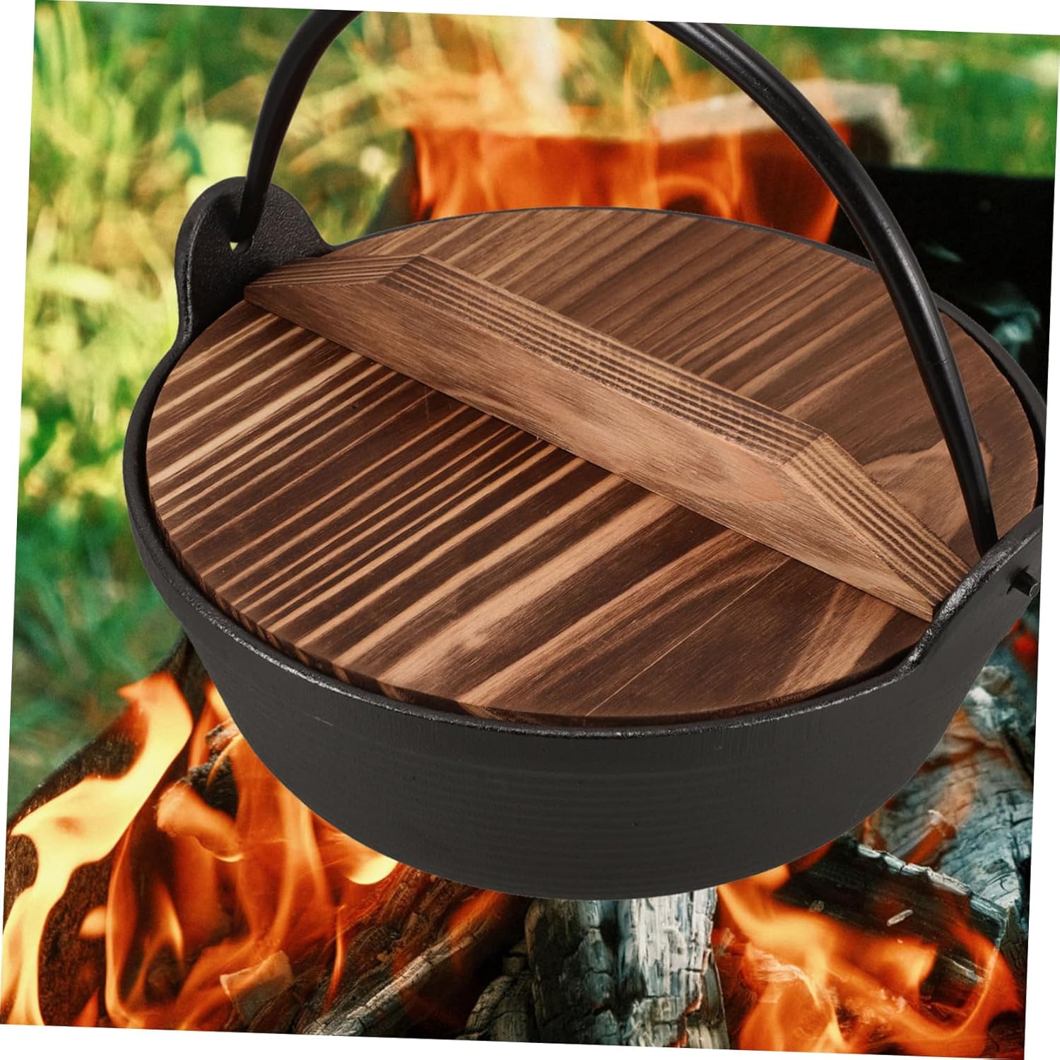 1set Camping Cookware Cast Iron Pot Japanese Style Hanging Hot Pot for Outdoor Cooking for Campfire Cooking and Stews for Camping and Hiking