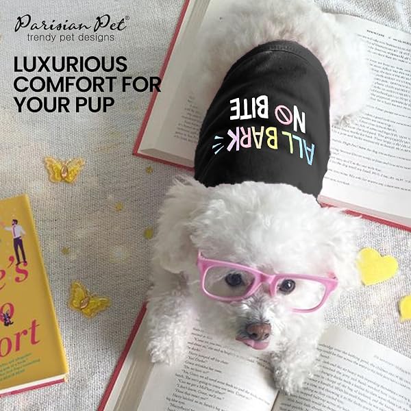 Parisian Pet Dog T-Shirt - Embroidered ' All Bark No Bite ' 100% Cotton, Dog Clothes - Sleeveless Pet Vest - Machine Washable Dog Shirts for Small Dogs XS - 5