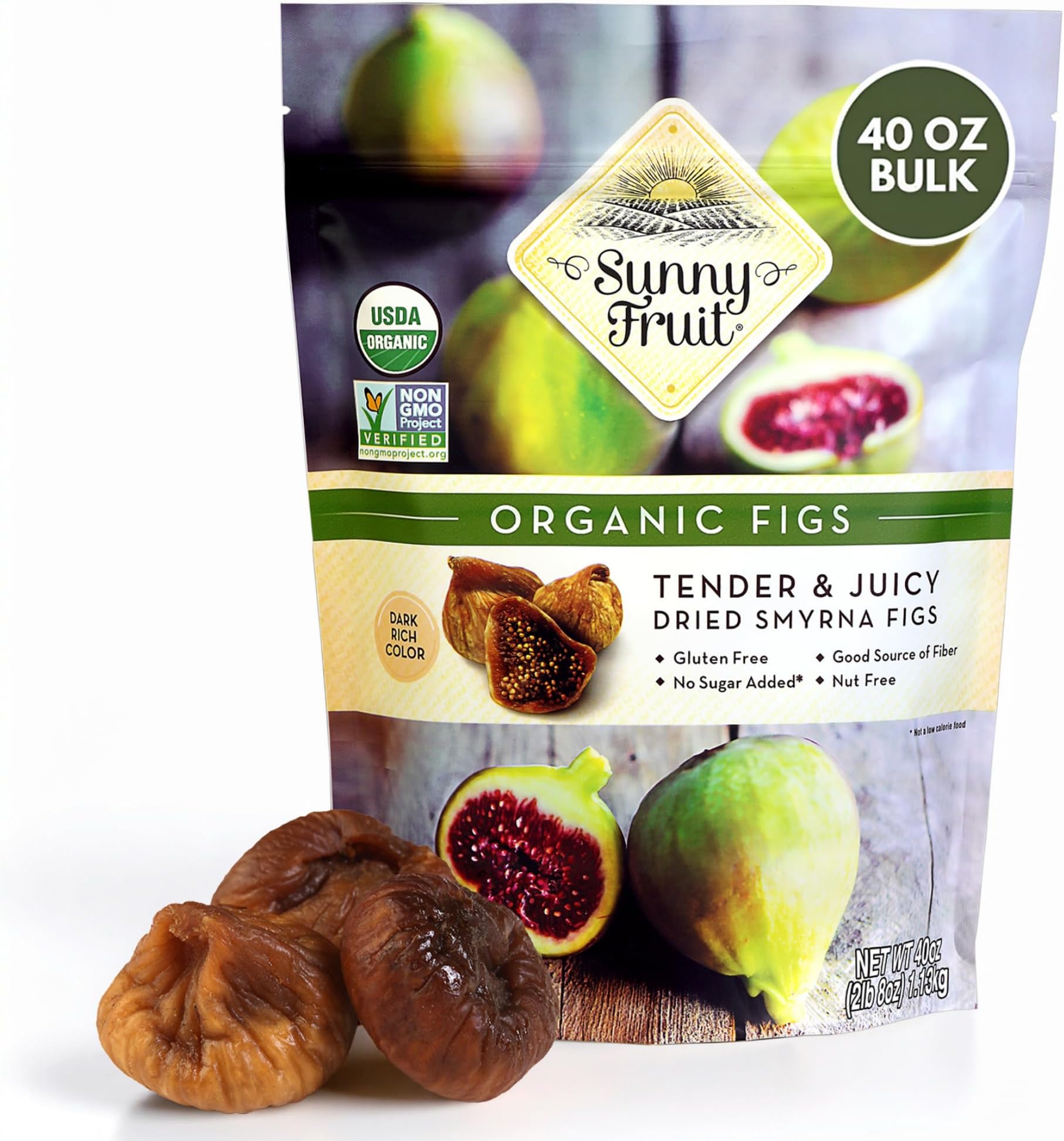 SUNNY FRUIT Soft Organic Dried Turkish Figs, Bulk Bag 2.5 Pound, Healthy Sweet Snack, Organic, Non-GMO, Vegan, Halal, Kosher, No Preservatives, No Added Sugar