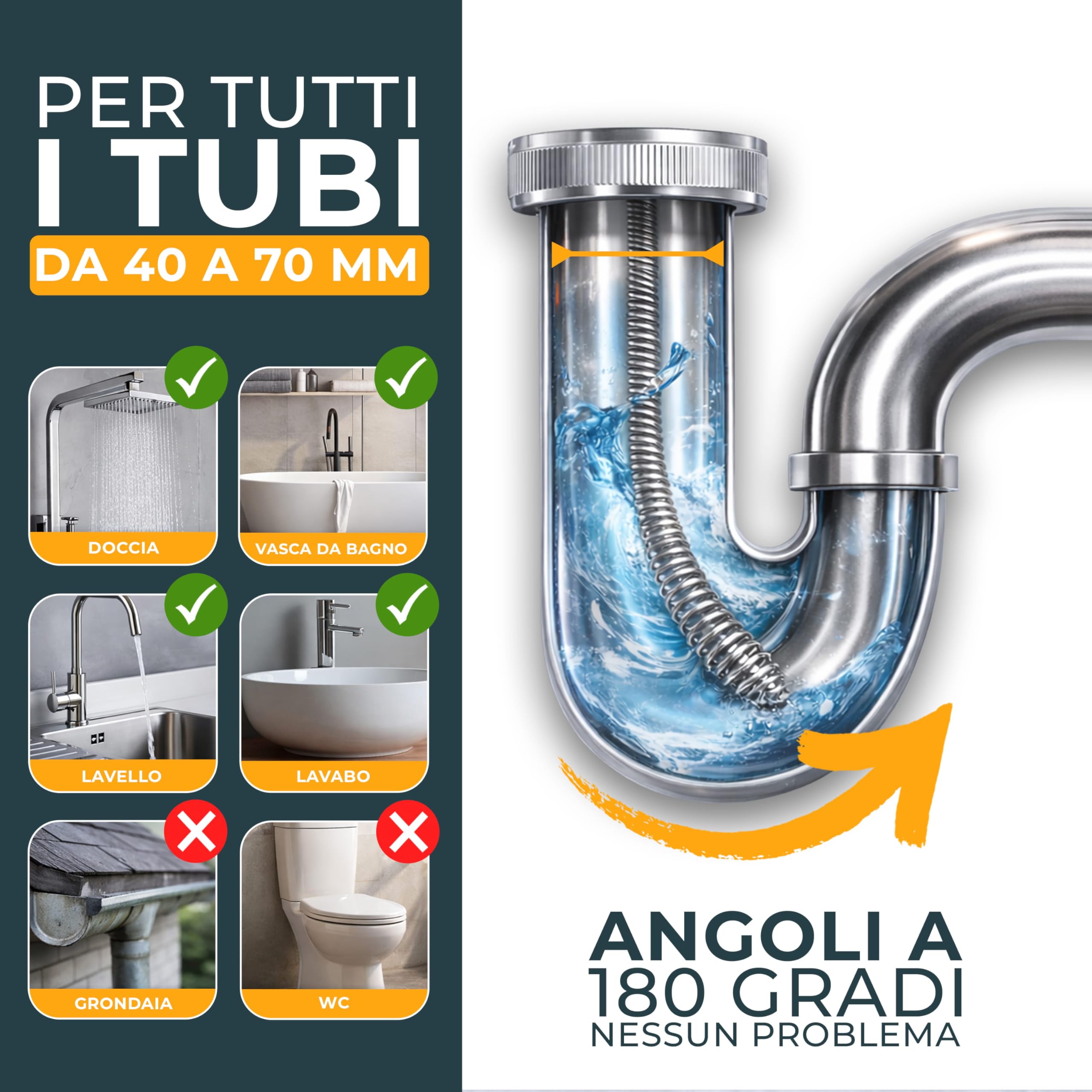 Meisterfaktur Spirale per la pulizia dei tubi - 7,5 metri - Spirale di scarico ideale per la pulizia ecologica dei tubi - La spirale per tubi per veri amanti del fai da te!