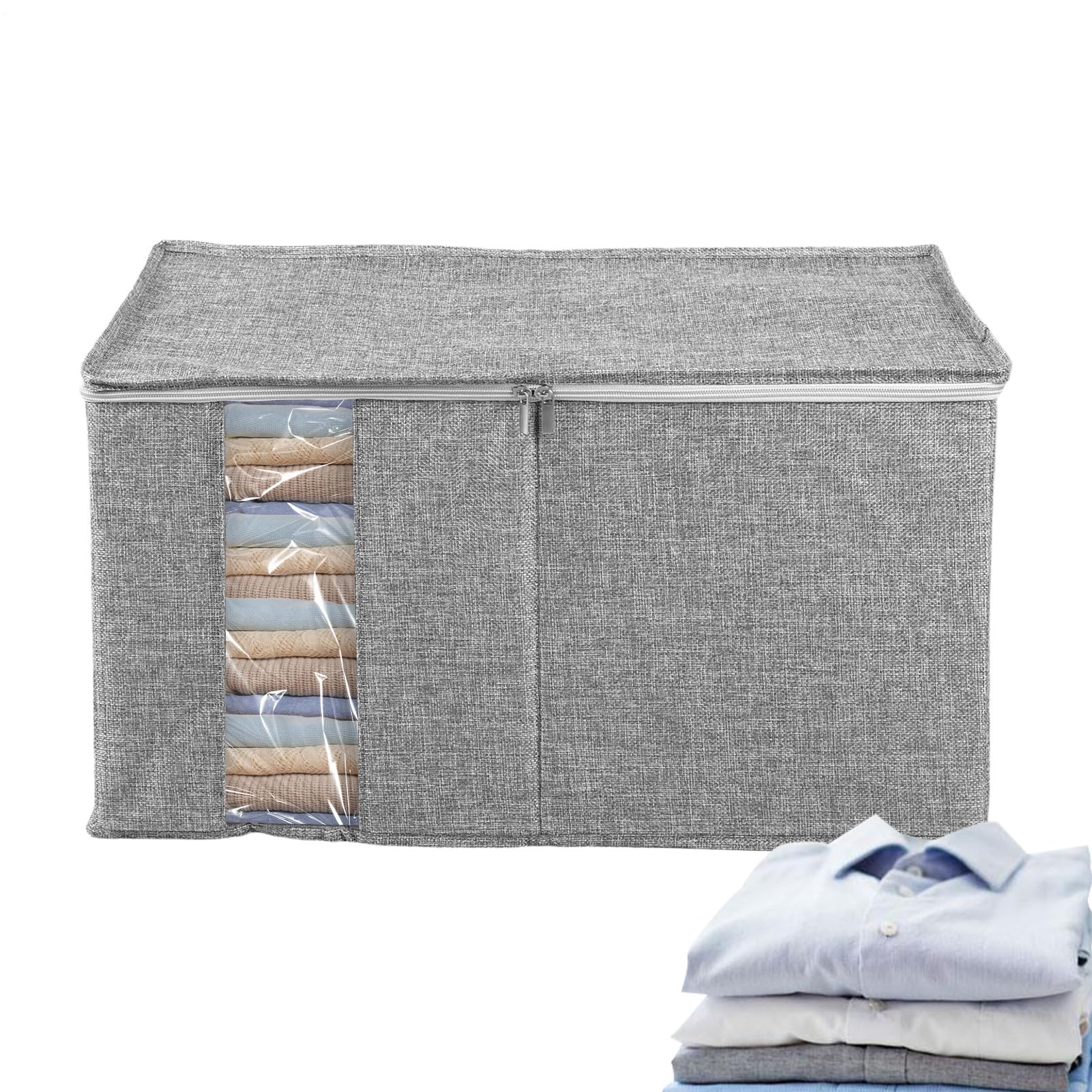 Organizadores Y Almacenaje De Ropa Contenedor Tela Plegable Con Ventana | Almacenamiento Ropa Gran Capacidad Con Tapa Cremallera Para Dormitorio Zapatos Manta Edredón