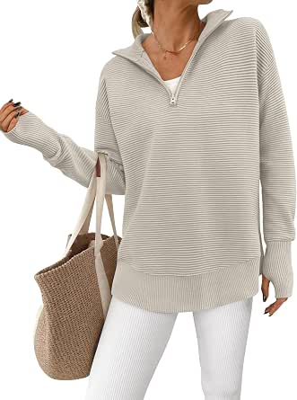 PrettyGarden Women's Long Sleeve Quarter Zip Pullover Sweater