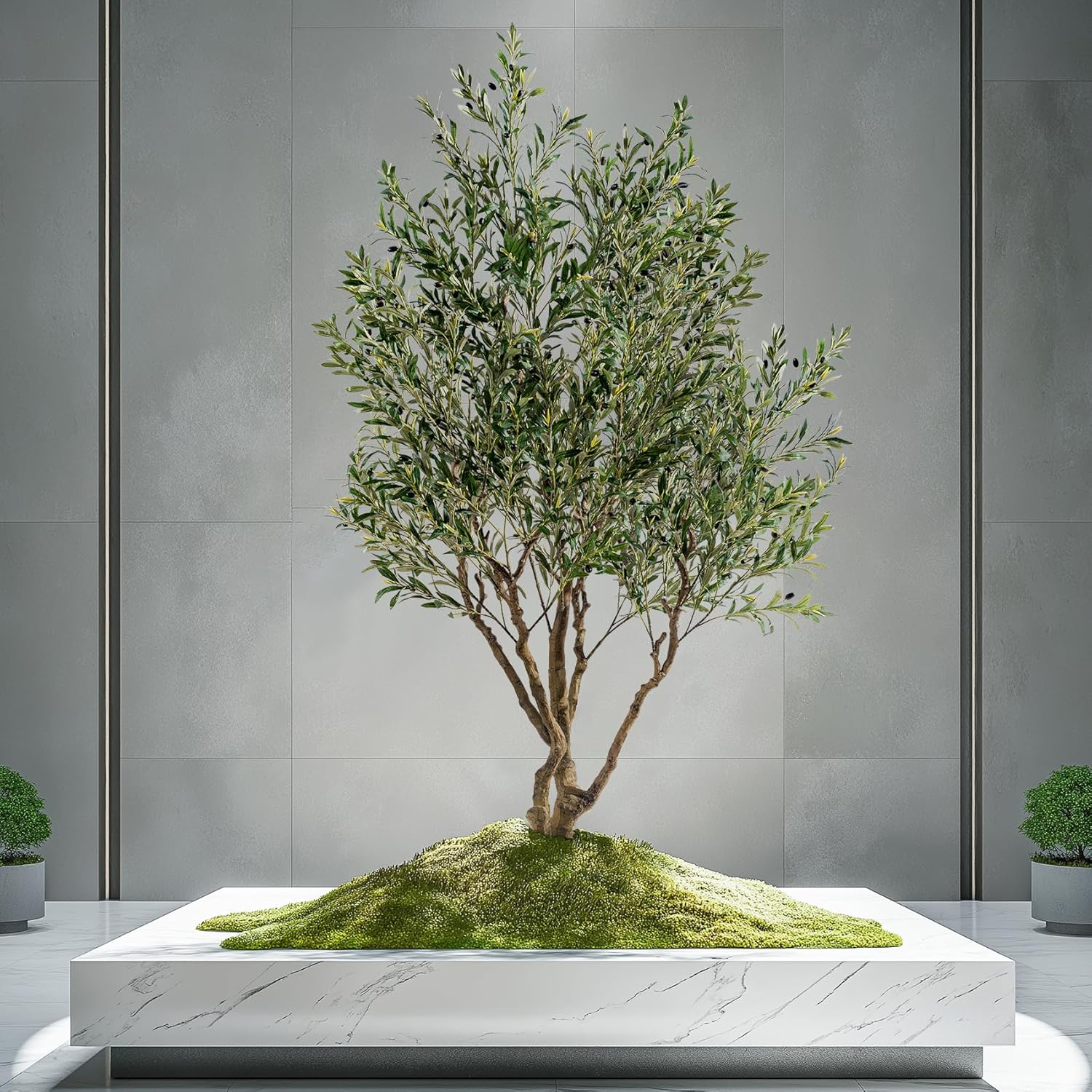 7.5FT Artificial Olive Tree Tall Faux Silk Plant Tall Faux Olive Tree with Natural Wood Trunk & Lifelike Fruits Fake Potted Tree or Home Office Decor - Image 2