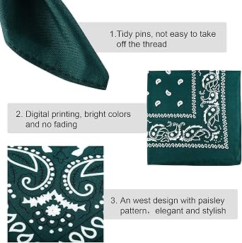Blulu 12 Pack Neon Bandanas Bulk Multi Purpose Paisley Cowboy Bandanas for Men Women Headband Western Music Festival Rave